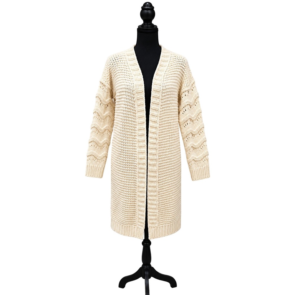 Miracle Scalloped Sleeve Chunky Knit Duster Cardigan Women S/M Ivory NWT